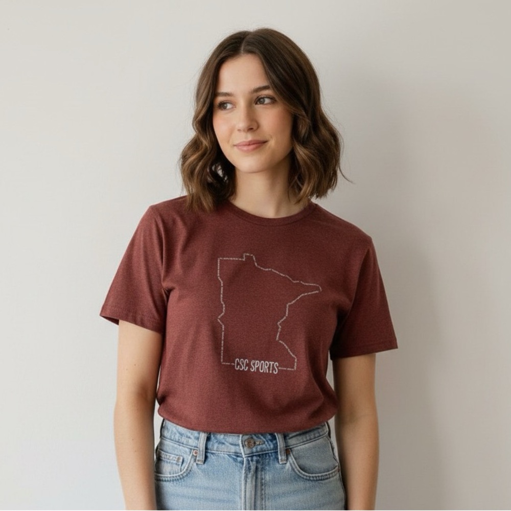 Delta Apparel Unisex Brick Color MN Map Print Shirt, Cotton Blend, Size S